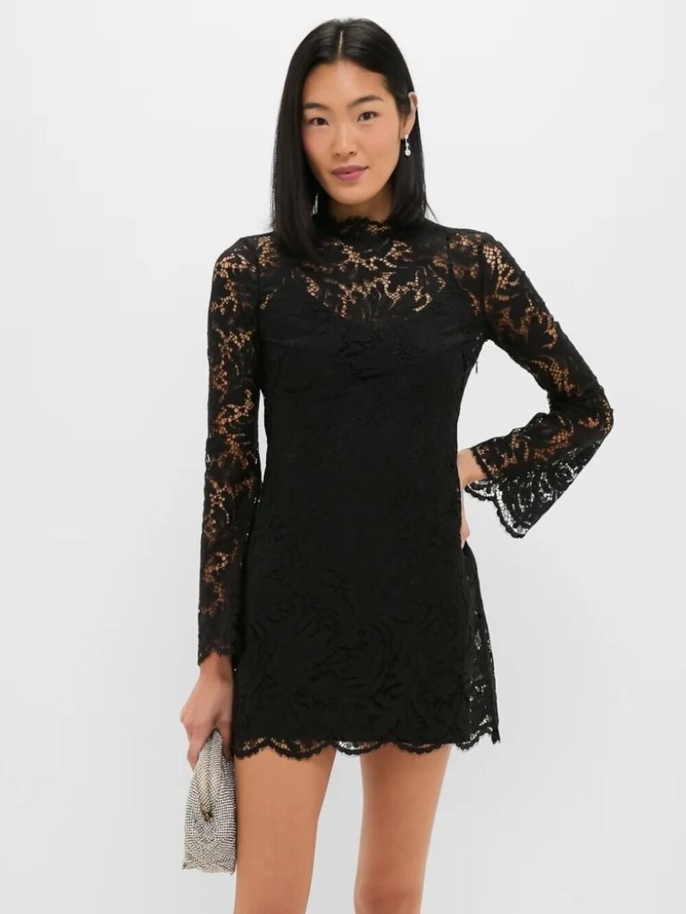 A.L.C Eden Dress Black Lace Slip Lined Long Sleeve Sz 0